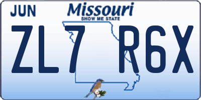 MO license plate ZL7R6X