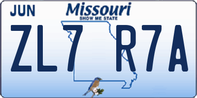 MO license plate ZL7R7A