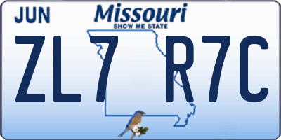 MO license plate ZL7R7C