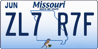 MO license plate ZL7R7F