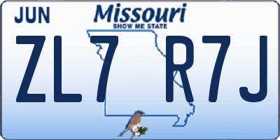 MO license plate ZL7R7J