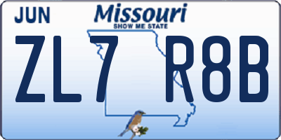 MO license plate ZL7R8B