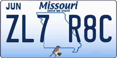 MO license plate ZL7R8C