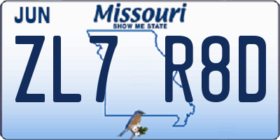 MO license plate ZL7R8D