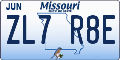 MO license plate ZL7R8E
