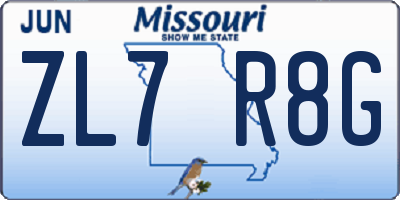 MO license plate ZL7R8G
