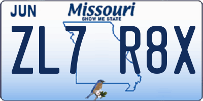 MO license plate ZL7R8X
