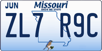 MO license plate ZL7R9C