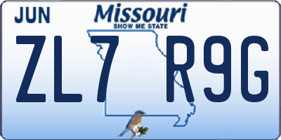 MO license plate ZL7R9G