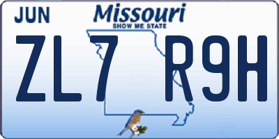 MO license plate ZL7R9H