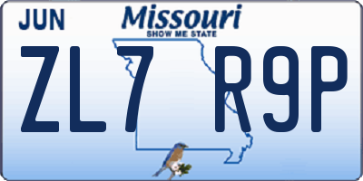 MO license plate ZL7R9P