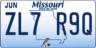 MO license plate ZL7R9Q