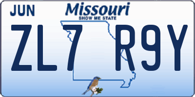 MO license plate ZL7R9Y