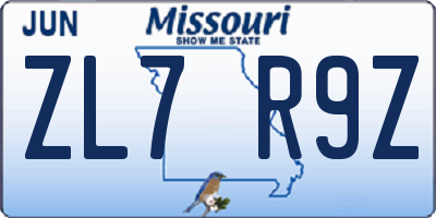 MO license plate ZL7R9Z