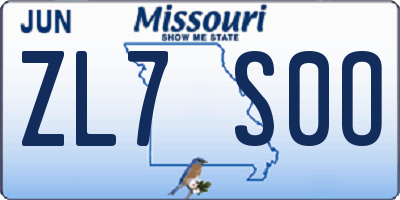 MO license plate ZL7S0O