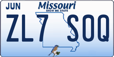 MO license plate ZL7S0Q