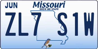 MO license plate ZL7S1W