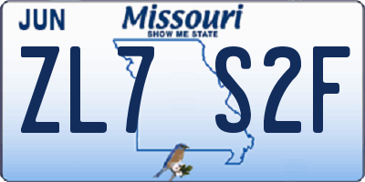MO license plate ZL7S2F