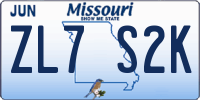 MO license plate ZL7S2K