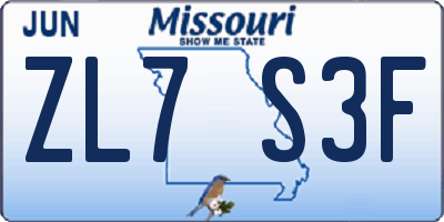 MO license plate ZL7S3F