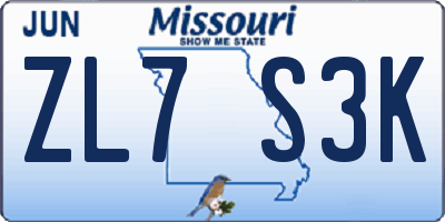 MO license plate ZL7S3K