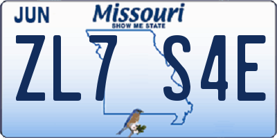 MO license plate ZL7S4E