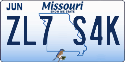 MO license plate ZL7S4K
