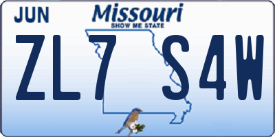 MO license plate ZL7S4W