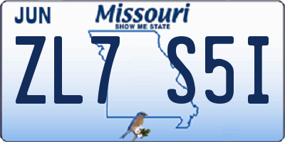 MO license plate ZL7S5I