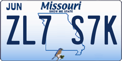 MO license plate ZL7S7K