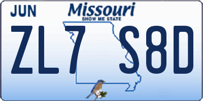 MO license plate ZL7S8D