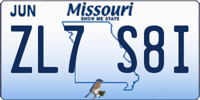 MO license plate ZL7S8I