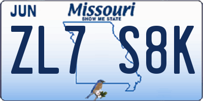 MO license plate ZL7S8K