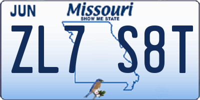 MO license plate ZL7S8T