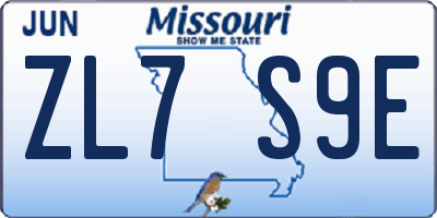 MO license plate ZL7S9E