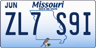 MO license plate ZL7S9I