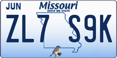 MO license plate ZL7S9K