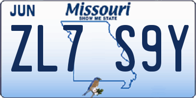 MO license plate ZL7S9Y