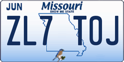 MO license plate ZL7T0J