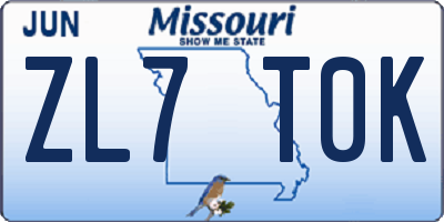 MO license plate ZL7T0K