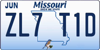 MO license plate ZL7T1D