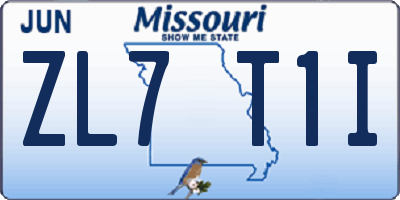 MO license plate ZL7T1I