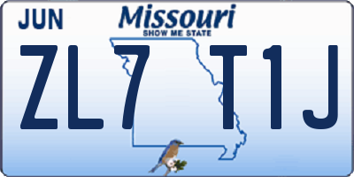 MO license plate ZL7T1J