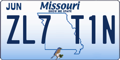 MO license plate ZL7T1N
