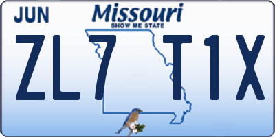 MO license plate ZL7T1X