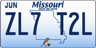 MO license plate ZL7T2L