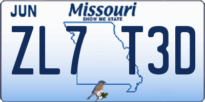 MO license plate ZL7T3D