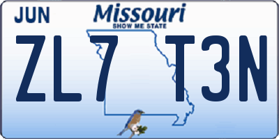 MO license plate ZL7T3N