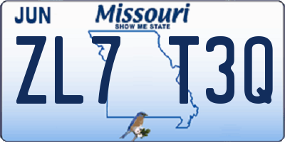 MO license plate ZL7T3Q