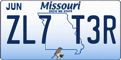 MO license plate ZL7T3R